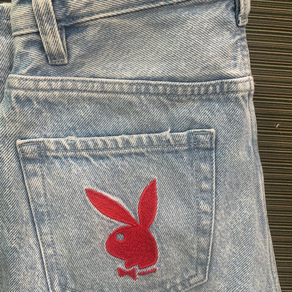PLAYBOY by Pacsun Blue Denim Red Bunny Patch distressed 24 jeans Y2K novelty